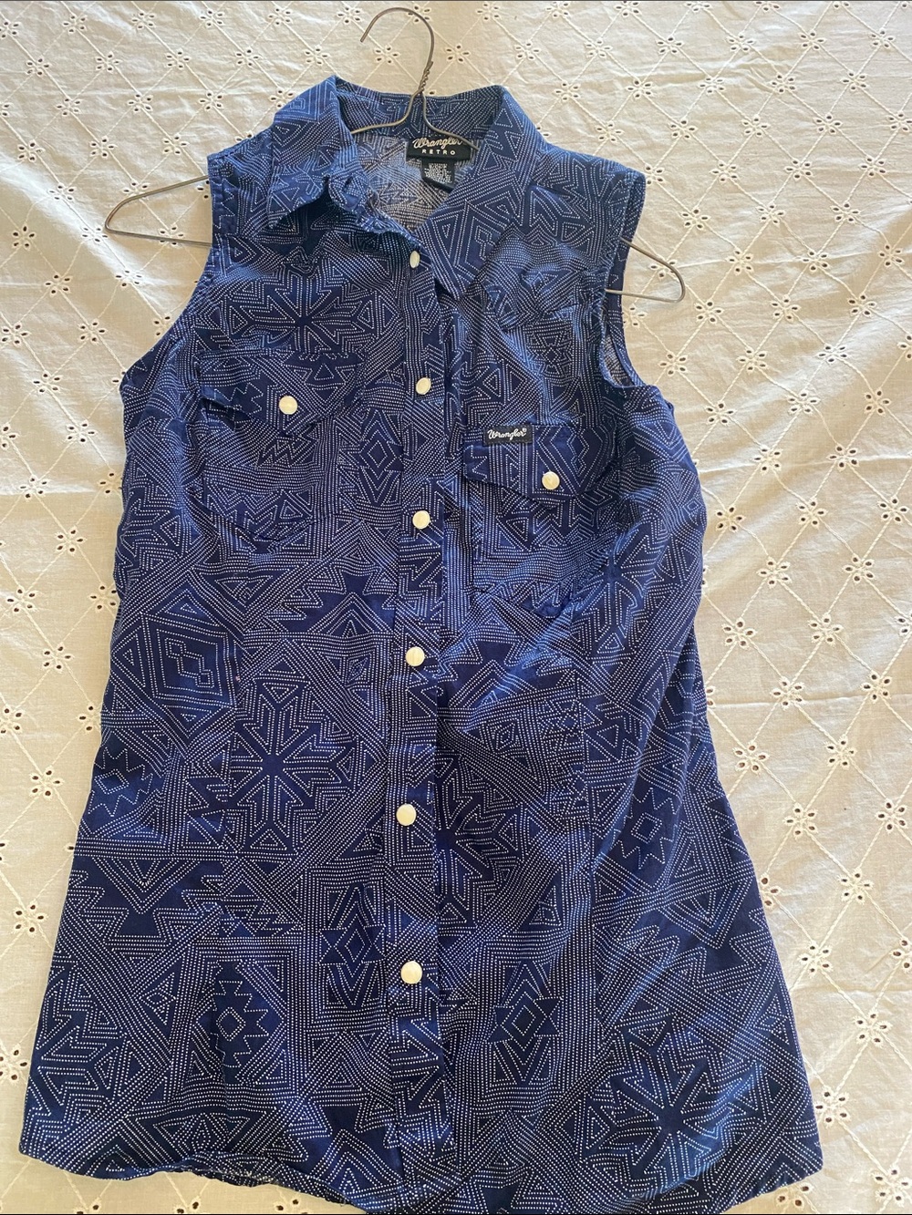 Wrangler Navy Geometric Sleeveless Button Dress